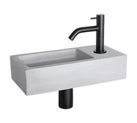 Differnz Ravo kit lave-mains - 38.5x18.5x9cm - Rectangulaire - 1 trou de robinet - Robinet courbé noir mat - béton gris clair 38.004.92