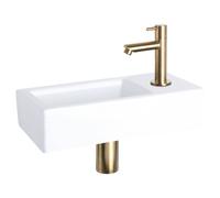 Differnz Ravo kit lave-mains - 38.5x18.5x9cm - Rectangulaire - 1 trou de robinet - Robinet droit doré mat - Céramique blanche 38.400.83