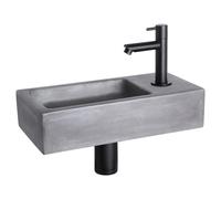 Differnz Ravo kit lave-mains - 38.5x18.5x9cm - Rectangulaire - 1 trou de robinet - Robinet droit noir mat - béton gris foncé 38.400.97
