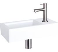 Differnz Ravo lavabo à poser 38,5x18,5x9,5 cm - lavabo salle de bain céramique blanc - avec robinet salle de bain en chrome mat - lavabo avec poignée standard pour WC invités