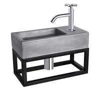 Differnz Ravo Lavabo avec porte-serviettes - Lavabo gris foncé béton - Robinet incurvé avec poignée croisée chromée - Kit complet - 38,5 x 18,5 x 9 cm