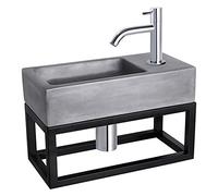 Differnz Ravo Lavabo avec porte-serviettes - Lavabo gris foncé béton - Robinet incurvé chromé - Kit complet - 38,5 x 18,5 x 9 cm