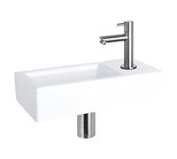 Differnz Ravo Lavabo - Lave main Céramique Blanche Brillante - Robinet Droit Chrome Mat - Ensemble Complet - 38,5 x 18,5 x 9,5 cm