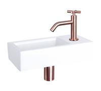 Differnz Ravo pack lave-mains - 38,5 x 18,5 x 9,5 cm - céramique blanc brillant - robinet courbé cuivre à croisillon 38.400.81