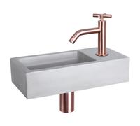 Differnz Ravo pack lave-mains - 38,5 x 18,5 x 9 cm - béton gris clair - robinet courbé cuivre à croisillon 38.005.13