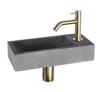 Differnz Ribble kit lave-mains - 38x18x8cm - Rectangulaire - 1 trou de robinet - robinet courbé doré mat - pierre naturelle noire 38.402.26