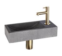 Differnz Ribble kit lave-mains - 38x18x8cm - Rectangulaire - 1 trou de robinet - robinet droit doré mat - pierre naturelle noire 38.402.27