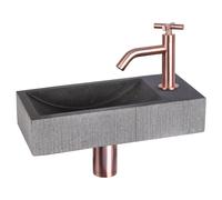 Differnz Ribble pack lave-mains - 38 x 18 x 8 cm - pierre naturelle noire - robinet cuivre brossé à croisillon 38.402.25