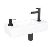 Differnz Sapon kit lave-mains - 42,5x18,5x9cm - Rectangulaire - 1 trou de robinet - Noir mat - Céramique Blanc 38.035.02