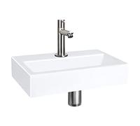Differnz Set Lavabo Plat 38x24x7 cm - Vasque en Céramique Avec Robinet Eau Froide - Robinet Droit Chrome Mat - Avec Siphon & Bonde - Lavabo WC Rectangulaire - Blanc