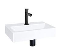 Differnz Set Lavabo Plat 38x24x7 cm - Vasque en Céramique Avec Robinet - Robinet Droit Eau Froide Noir Mat - Avec Bonde et Siphon - Lavabo WC Rectangulaire - Blanc