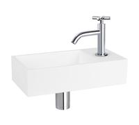 Differnz Solid kit lave-mains - 36x18.5x9cm - Rectangulaire - 1 trou de robinet - Robinet chromé courbé - poignée croix - Solid Surface blanche 38.402.34