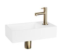 Differnz Solid kit lave-mains - 36x18.5x9cm - Rectangulaire - 1 trou de robinet - robinet doré mat droit - Solid Surface blanche SW524002/SW644702/SW705498/SW865583