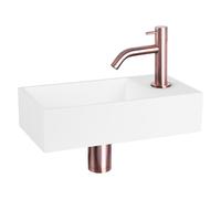 Differnz Solid kit lave-mains - 36x18.5x9cm - Rectangulaire - 1 trou de robinet - Robinet en cuivre courbé - Solid Surface blanche 38.402.35
