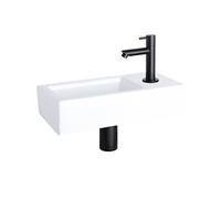 Differnz Helios Lavabo, Lave main Céramique Blanche, Robinet Froide à Droite, Noir, Vasque, Ensemble Complet, Pour Salle de Bain - 37.5 x 18 x 9.5 cm
