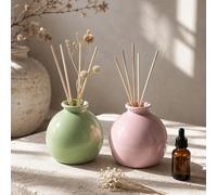 Diffuseur d'arôme en forme de boule ronde style Ins Wabi-Sabi Macaron, vase sphérique mini lisse couleur macaron pour fleurs séchées, décoration de bureau pour la maison Taille Uniqueporcelaine