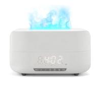 Diffuseur d'arômes 3D Flammes, humidificateur à lumière flamboyante 400 ML avec Haut-Parleur Bluetooth, Horloge, veilleuse LED 7 Couleurs et télécommande, diffuseur d'huiles parfumées (Blanc)