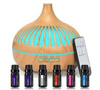 Diffuseur d'arômes, diffuseur d'aromathérapie à ultrasons 550 ML avec 6 huiles essentielles de 10 ML, humidificateur avec LED 7 Couleurs, 4 minuteries, sans BPA, pour Yoga, Bureau, Spa