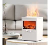 Diffuseur d'arômes et humidificateur sur le thème de la cheminée avec réservoir de 300 ml et télécommande pour une sortie de brume continue (blanc)