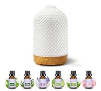 Diffuseur D'huiles Essentielles avec 6x10ml Set d'huiles Essentielles Diffuseur Electrique Ultrasonique Aromathérapie en Céramique 200ML avec Minuterie D'arrêt Automatique De 7 Couleurs