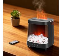 Diffuseur D'Huiles Essentielles,avec Effet Flamme&Aurore,7 Couleurs, Minuterie 2/4/8H,Humidificateur avec Télécommande,Diffuseur De Parfum pour Chambre Maison(Noir)