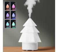 Diffuseur d'huiles essentielles et humidificateur pour sapin de Noël, 120 ml avec lumières LED 7 couleurs, silencieux sans flamme pour la maison, le bureau, la chambre, décoration de chambre (blanc)