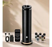 Diffuseur d'Huiles Essentielles sans Eau, Starter Kit 5 Huiles, Diffuseur Parfum Maison 150 m², 6 Niveaux, Télécommande, Minuterie, 20 DB, Noir