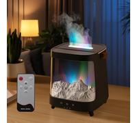 Diffuseur Huiles Essentielles avec Télécommande, Diffuseur Parfum Maison avec Paysage Montagne Enneigée et 7 Couleurs Lumière/Aurores Boréales Effet Flamme, 200 ML Humidificateur d'air Chambre
