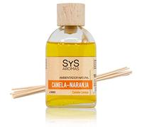 Diffuseur Mikado cannelle-orange - 100 ml - SYS Aromas | Diffuseur avec 8 bâtonnets en rotin - Parfum citronné et épicé - Pour maison, bureau et cadeau - Fabriqué en Espagne
