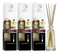 Diffuseur Parfum de Vanille 3x100ml - Naturel Fragrance Fraîche et Durable - Kit Diffuseur Cadeau avec 10 Bâtonnets de Bambou - Meilleur pour Aromathérapie