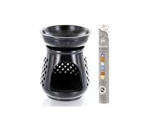Diffuseur porte-encens en pierre noire Moucharabieh + encens ayurvédique