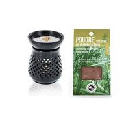 Diffuseur porte-encens en pierre noire + poudre encens tibétaine