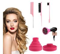 Diffuseur Seche Cheveux,Diffuseur Boucle Pliable,Diffuseur Cheveux Bouclés Universel,pour Diamètre de 3,5 à 6 cm,Convient à tous les types de cheveux,Rose