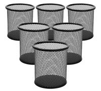 DIFIT 6 PCS Pot a Crayon en Métal, Pot Crayon Rond en Métal, Mesh Multifonction Pot à Crayon, Porte Stylo, Organisation du Bureau et de la Maison, Noir