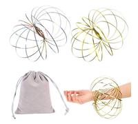 DIFLAX 2 Pièces Jouets d’Anneaux d'Écoulement 3D Anneau d'Écoulement de Bras à Ressorts Magique Jouet à Ressort Éducatif et Interactif Multi Sensoriel en Acier Inoxydable avec Sachet (Or+Couleur)