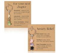 DIFLAX 2 Pièces Porte Clef en Cristal Guérir Anneau Porte Clé Femme Pendentif de Sac Naturelle Porte-Clés Pierre pour les Femme Filles Sac Portefeuille de Voiture (Vert+Rose)