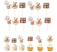 DIFLAX 24 Pièces Décoration Gâteau Sweet Bear Cake Topper Cupcake Topper pour Baptême Baby Shower Bébé Anniversaire Gender Reveal Fête Babyparty Accessoires de Fête