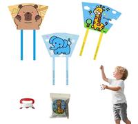 DIFLAX 3 Pièces Cerf-Volant, Cerf Volant Enfant, Cerf Volant Portable, Débutants, Motifs Capibara Éléphant Girafe, 75x48cm, Queue de 1.48m, pour Jeux en Plein Air