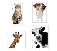 DIFLAX 4 Pièces 3D Fond D'écran D'animaux, Sticker de Chat Chien Bovins Girafe, Décoration De Voiture, Embellissements Appliqués, Stickers Pour Fenêtre, Voiture, Porte, Muraux, Toilette, Salon, Bureau