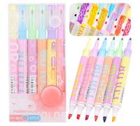 DIFLAX 6 Pièces Highlighters Surligneur à double extrémité, Surligneur Esthétique Stylos, Surligneur Set, Pour Enfants Adultes Dessin Ou Mise En Valeur pour Enfants, Cadeaux, Fête, École