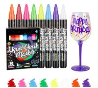 DIFLAX 8 Pièces Lumière Marqueur de Verre, Marque Verres, Feutre Pour Verre Effaçable, Lavable, Pour Verre à Pied, Marque Place, Séchage Rapide, Non-Toxique, pour Mariages (Couleur fluorescente)