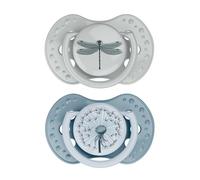 Difrax LOVI Tétine 0 à 6 mois - Sucette Dynamique pour Bébé - Bleu & Vert - 2 Piéces - Facile à Accepter, Sans BPA, Silicones de haute qualité et durables