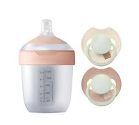 Difrax LOVI Biberon 150 ml - 2 Sucettes Phosphorescentes 0-6 Mois | Biberon Mammafeel anti-colique, sucettes faciles à retrouver la nuit, silicone souple, sans BPA
