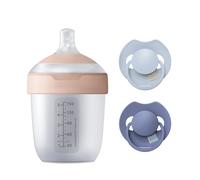 Difrax LOVI Coffret Naissance - Biberon 150 ml - 2 Sucettes Bleues | Biberon Mammafeel anti-colique, sucettes dynamiques 0-6 mois, silicone souple, sans BPA