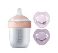 Difrax LOVI Coffret Naissance - Biberon 150 ml - 2 Sucettes Lilas | Biberon Mammafeel anti-colique, sucettes dynamiques 0-6 mois, silicone souple, sans BPA