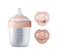 Difrax LOVI Coffret Naissance - Biberon 150 ml - Sucettes Beige et Marron | Biberon Mammafeel anti-colique, sucettes dynamiques 0-6 mois, silicone souple, sans BPA