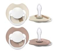 Difrax LOVI Sucette Dynamique - 0 à 6 Mois - Prime Phosphorescence - Beige & Marron - 3 Pièces - Facile à Accepter, Sans BPA, Silicone de Haute Qualité et Durable