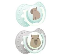 Difrax LOVI Sucette Dynamique - 6-18 Mois - Glow - Capybara bleu - 2 pièces | Compatible avec l’allaitement maternel - Sans BPA - Fabriquée dans l’UE, en Pologne