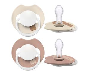 Difrax LOVI Sucette Dynamique - 6 à 18 Mois - Prime Phosphorescence - Beige & Marron - 3 Pièces - Facile à Accepter, Sans BPA, Silicone de Haute Qualité et Durable