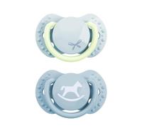 Difrax LOVI Sucette Dynamique - Nouveau-né - Classy Glow - Bleu - 2 pièces | Brille dans le noir - Compatible avec l’allaitement maternel - Sans BPA - Fabriquée dans l’UE, en Pologne
